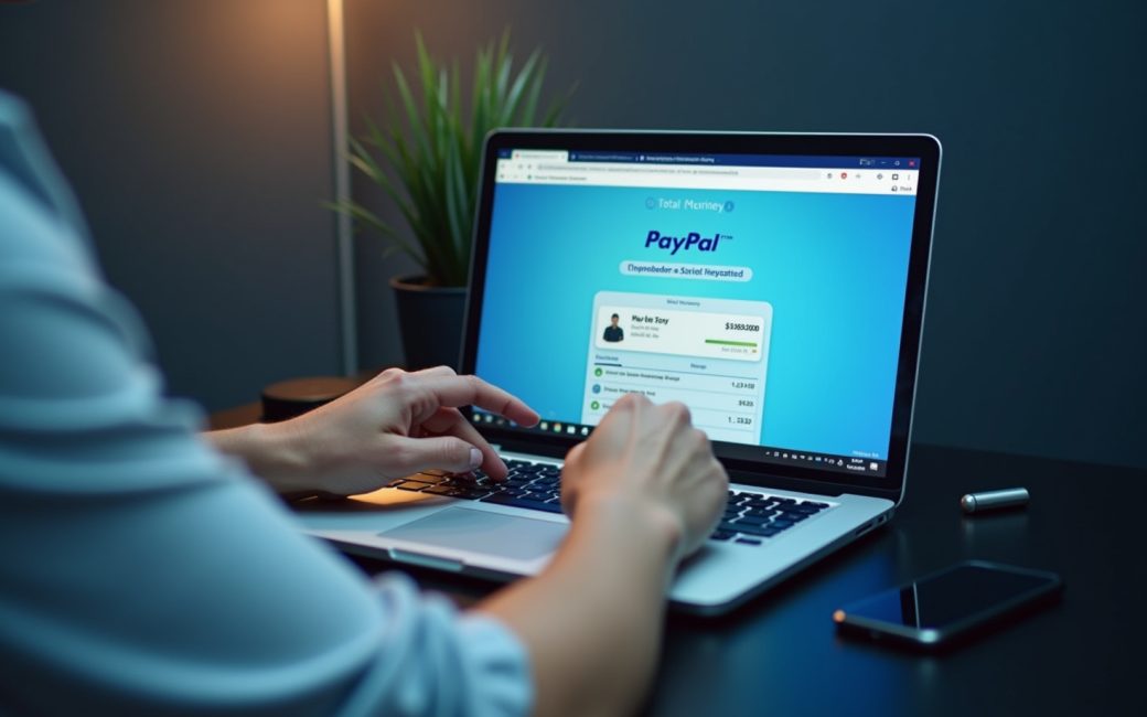 Person at laptop receiving online payment notification