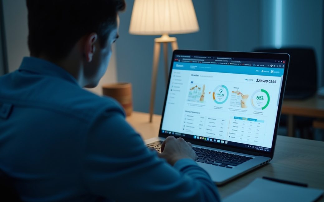 Person viewing an online earnings dashboard on their laptop screen.