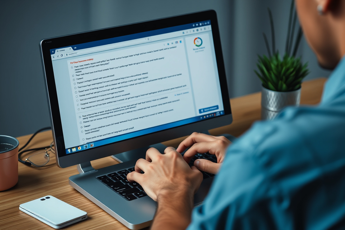 Person completing online microtasks and surveys on a computer.