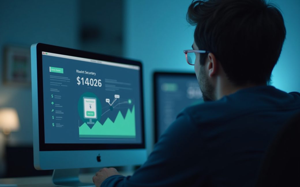 Person viewing bank account on computer screen