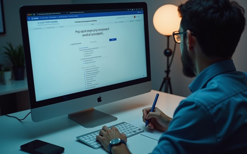 Person at a computer completing an online survey on their screen