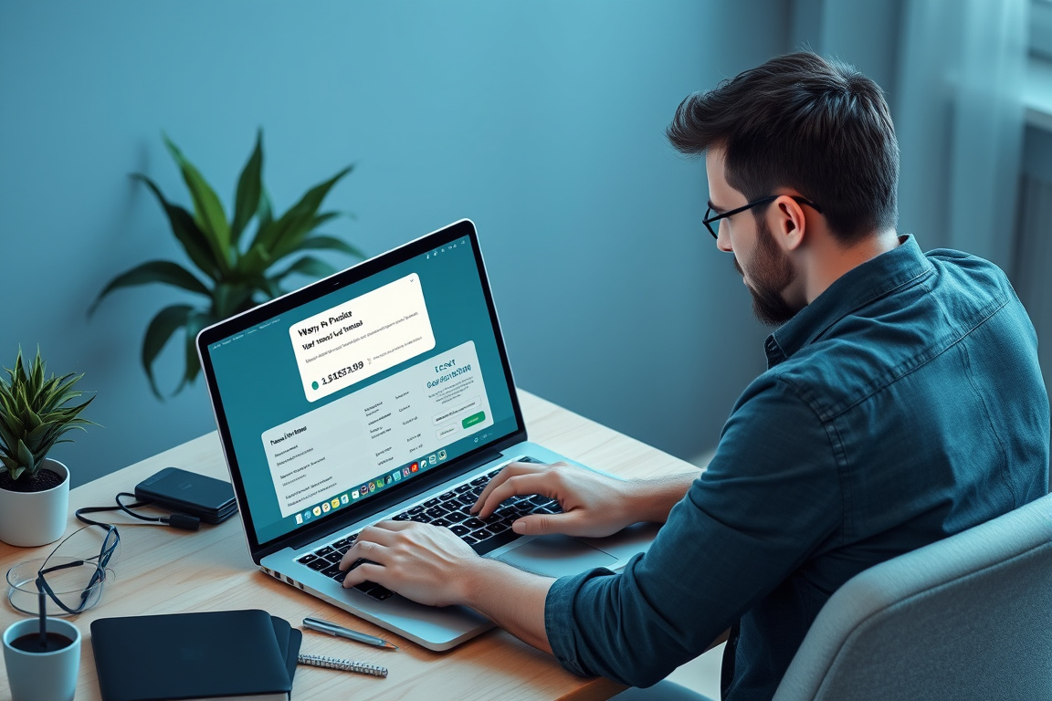 A person at a computer receiving a payment confirmation for gig work or freelance services.